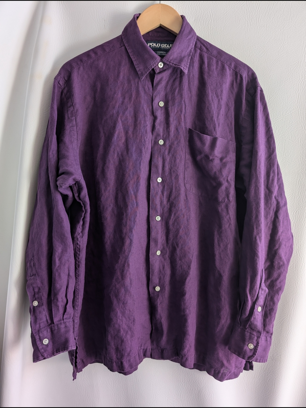 Ralph Lauren Polo Golf Purple Linen Chambers Button-Up Shirt Long Sleeves - M